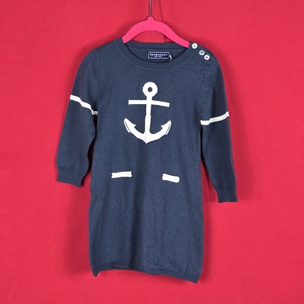 NEW TOOBY DOO Anchor Baby Cashmere Sweater Dress Blue Size 2 18-24 Months - Picture 2 of 7